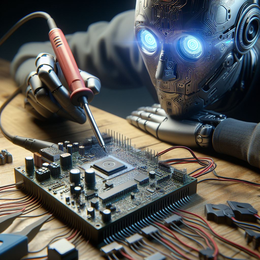 A robot working on an electronic circuit board